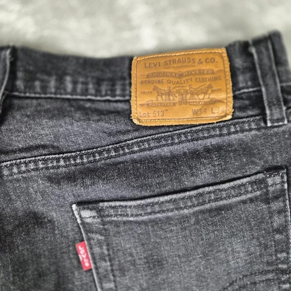 Levis Premium 513 Jeans Mens 34x34 Black Denim Slim Straight Stretch Pants